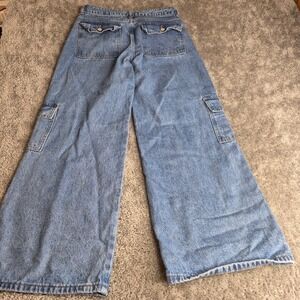 Edikted Womens Light Wash Wide Leg Cargo Jeans High Rise Blue 100% Cotton M